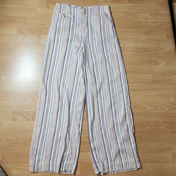 Maeve Linen Blend Metallic Rose Gold Stripe Wideleg Pants Size 6